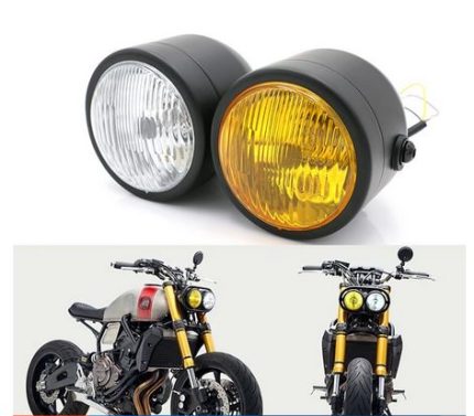 Motorcycle Cafe Racer Retro Twin Dual Color Headlight Holder Fork Double Dual head Lamp