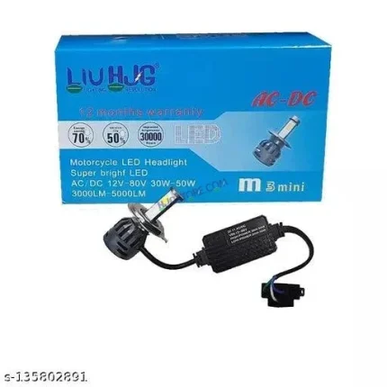 HJG M3 Mini ORIGINAL LED Headlight Bulb H4 50W For All Motorcycles (Low and High Beam Bulbs (White) AC/DC 50Watt 3 Side Chip) - Type H4