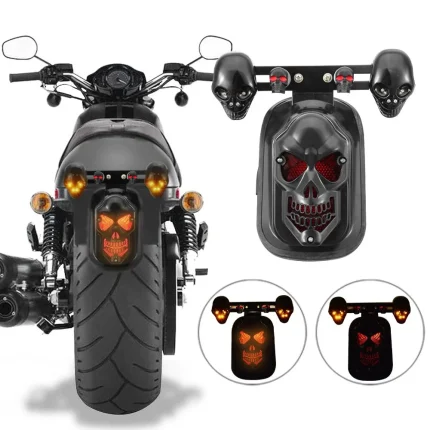 Motorcycle Back Light Modified Skull Ghost Head Rear Taillights Brake Lights Running Lights